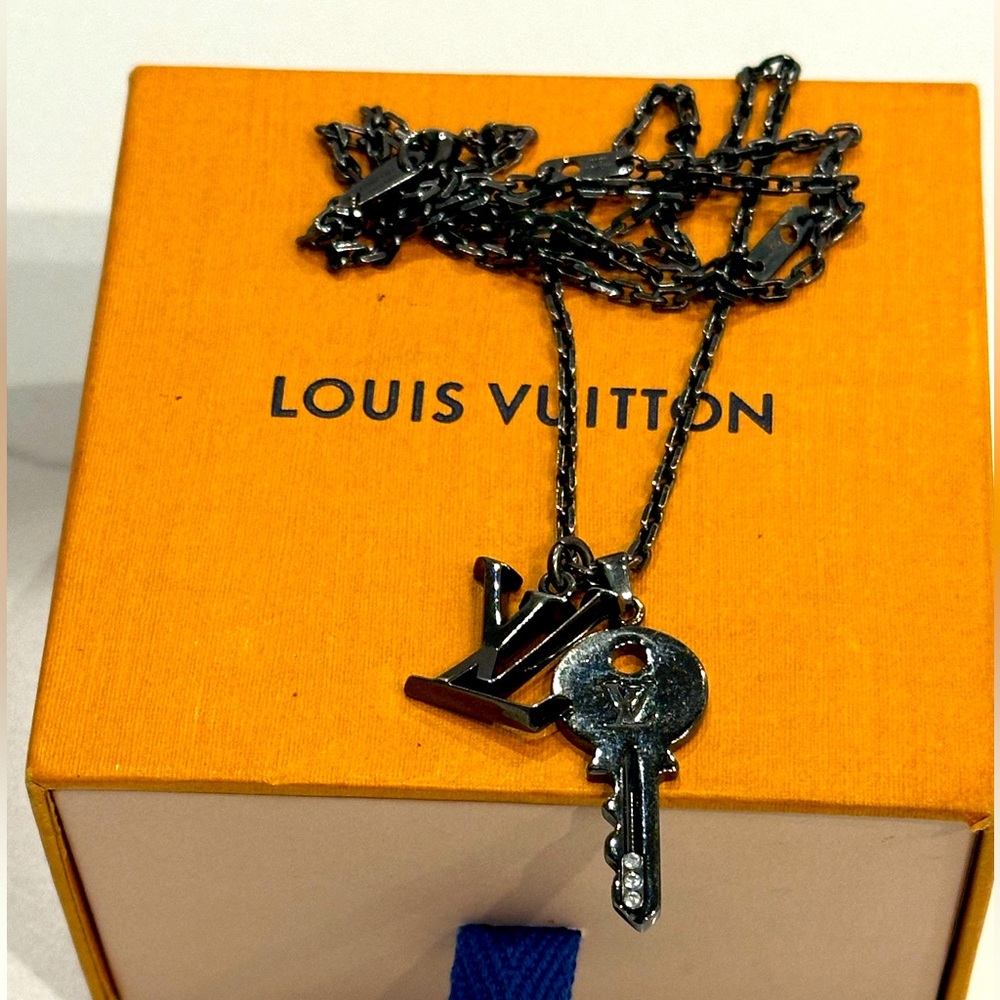 Louis Vuitton UNISEXY Gunmetal Logo Key Necklace